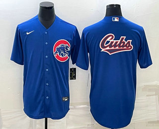 Men's Chicago Cubs Big Logo Blue Stitched MLB Cool Base Nike Jersey