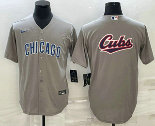 Men's Chicago Cubs Big Logo Gray Stitched MLB Cool Base Nike Jersey