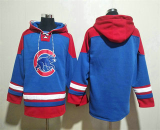 Men's Chicago Cubs Blank Royal Red Ageless Must Have Lace Up Pullover Hoodie