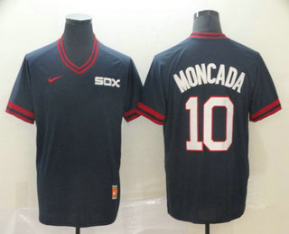 Men's Chicago White Sox #10 Yoan Moncada Navy Blue Nike Cooperstown Collection Legend V Neck Jersey