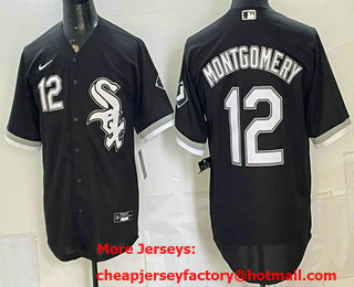 Men's Chicago White Sox #12 Colson Montgomery Black Cool Base Jersey