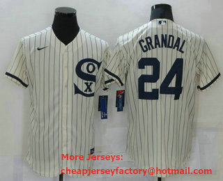 Men's Chicago White Sox #24 Yasmani Grandal 2021 Cream Field of Dreams Name Cool Base Stitched Nike Jersey