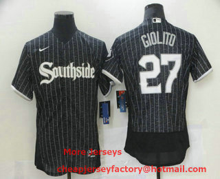 Men's Chicago White Sox #27 Lucas Giolito Black 2021 City Connect Stitched MLB Flex Base Nike Jersey