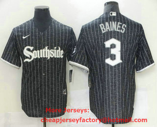 Men's Chicago White Sox #3 Harold Baines Black 2021 City Connect Stitched MLB Cool Base Nike Jersey