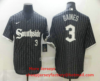 Men's Chicago White Sox #3 Harold Baines Black With Small Number 2021 City Connect Stitched MLB Cool Base Nike Jersey