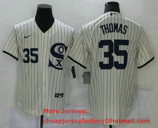 Men's Chicago White Sox #35 Frank Thomas 2021 Cream Field of Dreams Number Cool Base Stitched Nike Jersey