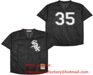 Men's Chicago White Sox #35 Frank Thomas Black Mesh Throwback Jersey