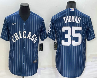 Men's Chicago White Sox #35 Frank Thomas Navy Blue Pinstripe Stitched MLB Cool Base Nike Jersey