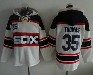 Men's Chicago White Sox #35 Frank Thomas White Sawyer Hooded Sweatshirt Alternate Home MLB Hoodie