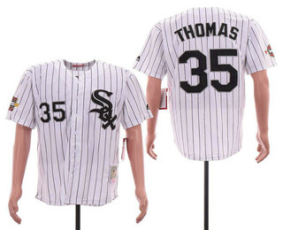 Men's Chicago White Sox #35 Frank Thomas White With 2005 World Series Cooperstown Collection Throwback Jersey