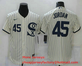 Men's Chicago White Sox #45 Michael Jordan 2021 Cream Navy Field of Dreams Number Flex Base Stitched Jersey
