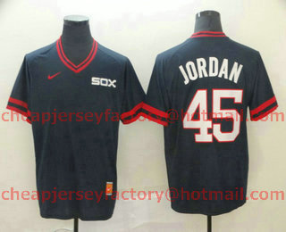 Men's Chicago White Sox #45 Michael Jordan Navy Blue Nike Cooperstown Collection Legend V Neck Jersey