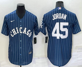 Men's Chicago White Sox #45 Michael Jordan Navy Blue Pinstripe Stitched MLB Cool Base Nike Jersey