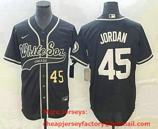 Men's Chicago White Sox #45 Michael Jordan Number Black Cool Base Stitched Baseball Jersey 01