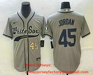 Men's Chicago White Sox #45 Michael Jordan Number Grey Cool Base Stitched Baseball Jersey 01