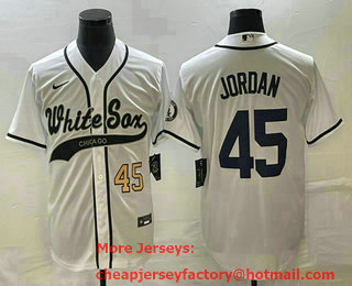 Men's Chicago White Sox #45 Michael Jordan Number White Cool Base Stitched Baseball Jersey 01