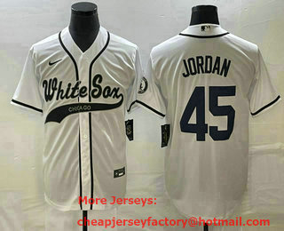 Men's Chicago White Sox #45 Michael Jordan White Cool Base Stitched Baseball Jersey 01