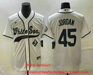 Men's Chicago White Sox #45 Michael Jordan White Cool Base Stitched Baseball Jersey 02