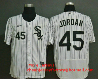 Men's Chicago White Sox #45 Michael Jordan White Pinstripe Stitched MLB Flex Base Nike Jersey