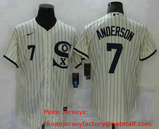 Men's Chicago White Sox #7 Tim Anderson 2021 Cream Navy Field of Dreams Number Flex Base Stitched Jersey