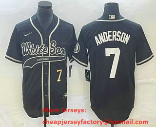 Men's Chicago White Sox #7 Tim Anderson Number Black Cool Base Stitched Baseball Jersey 01