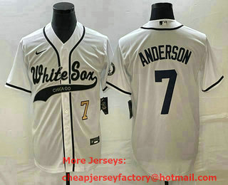 Men's Chicago White Sox #7 Tim Anderson Number White Cool Base Stitched Baseball Jersey 01