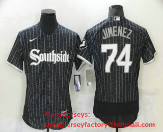 Men's Chicago White Sox #74 Eloy Jimenez Black 2021 City Connect Stitched MLB Flex Base Nike Jersey