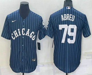 Men's Chicago White Sox #79 Jose Abreu Navy Blue Pinstripe Stitched MLB Cool Base Nike Jersey