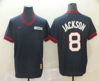 Men's Chicago White Sox #8 Bo Jackson Navy Blue Nike Cooperstown Collection Legend V Neck Jersey