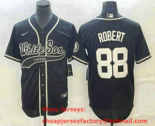 Men's Chicago White Sox #88 Luis Robert Black Cool Base Stitched Baseball Jersey 02