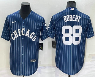 Men's Chicago White Sox #88 Luis Robert Navy Blue Pinstripe Stitched MLB Cool Base Nike Jersey