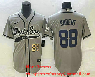 Men's Chicago White Sox #88 Luis Robert Number Grey Cool Base Stitched Baseball Jersey 01