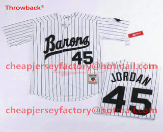 Men's Chicago White Sox Birmingham Barons #45 Michael Jordan White With Black Pinstripe Stitched Baseball Jersey
