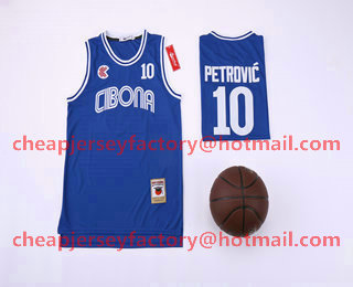 Croatia Cibona #10 Drazen Petrovic Blue Throwback College Basketball Jersey