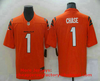 Men's Cincinnati Bengals #1 Ja'Marr Chase NEW Orange 2021 Vapor Untouchable Stitched NFL Nike Limited Jersey