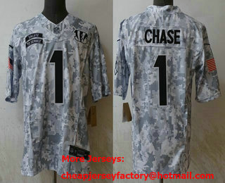 Men's Cincinnati Bengals #1 JaMarr Chase Arctic Camo 2024 FUSE Salute to Service Limited Stitched Jersey