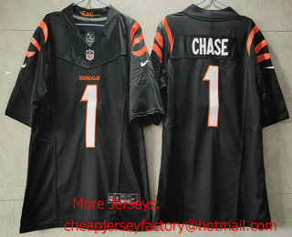 Men's Cincinnati Bengals #1 JaMarr Chase Black 2023 FUSE Vapor Untouchable Limited Stitched Jersey