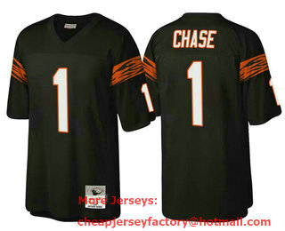 Men's Cincinnati Bengals #1 JaMarr Chase Black Throwback Legacy Stitched Jersey