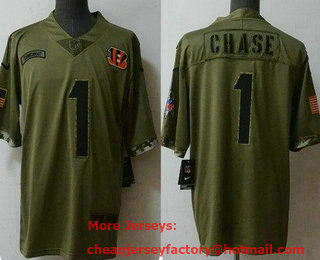 Men's Cincinnati Bengals #1 JaMarr Chase Limited Olive 2022 Salute To Service Jersey