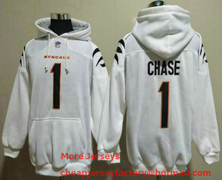 Men's Cincinnati Bengals #1 JaMarr Chase White Pocket Stitched NFL Pullover Hoodie