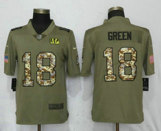 Men's Cincinnati Bengals #18 A.J. Green Olive With Camo 2017 Salute To Service Stitched NFL Nike Limited Jersey