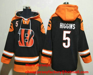 Men's Cincinnati Bengals #5 Tee Higgins Black Ageless Must Have Lace Up Pullover Hoodie