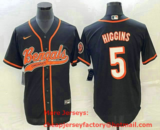 Men's Cincinnati Bengals #5 Tee Higgins Black With Patch Cool Base Stitched Baseball Jersey