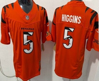 Men's Cincinnati Bengals #5 Tee Higgins Limited Orange Fashion FUSE Vapor Jersey