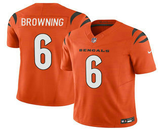 Men's Cincinnati Bengals #6 Jake Browning Orange 2023 FUSE Vapor Limited Football Stitched Jersey