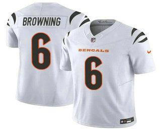 Men's Cincinnati Bengals #6 Jake Browning White 2023 FUSE Vapor Limited Football Stitched Jersey