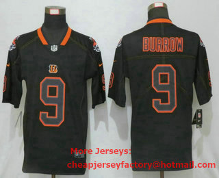 Men's Cincinnati Bengals #9 Joe Burrow 2020 Black Lights Out Color Rush Stitched NFL Nike Limited Jersey