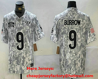 Men's Cincinnati Bengals #9 Joe Burrow Arctic Camo 2024 FUSE Salute to Service Limited Stitched Jersey