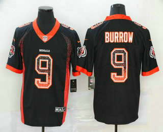 Men's Cincinnati Bengals #9 Joe Burrow Black 2020 Fashion Drift Color Rush Stitched NFL Nike Limited Jersey