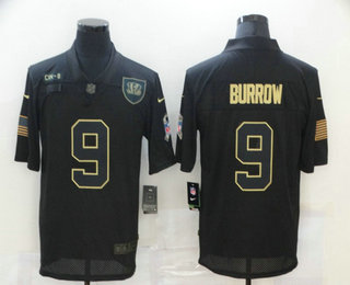 Men's Cincinnati Bengals #9 Joe Burrow Black 2020 Salute To Service Stitched NFL Nike Limited Jersey